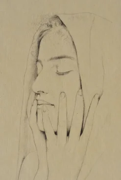 Pamono Walter Sauer, Woman with Closed Eyes, Signed Engraving><noscript><img width=