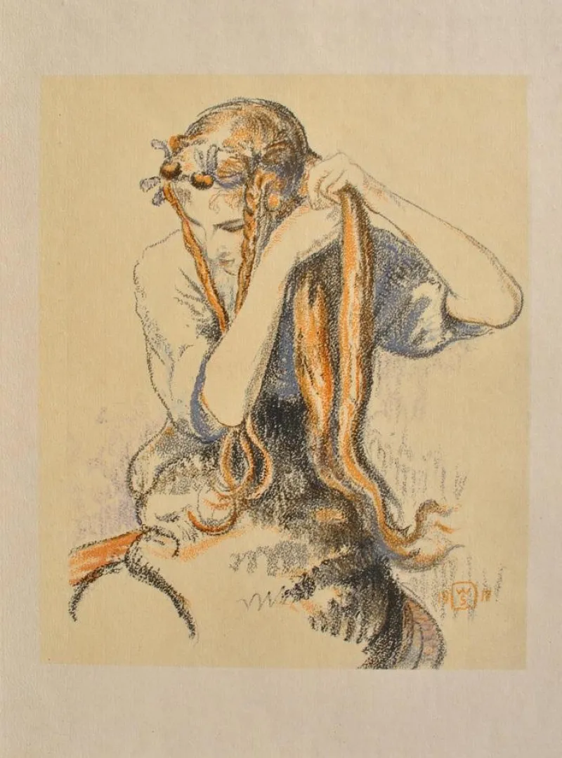 Pamono Walter Sauer, Young Girl with Braids, Signed Engraving> Prints & Multiples