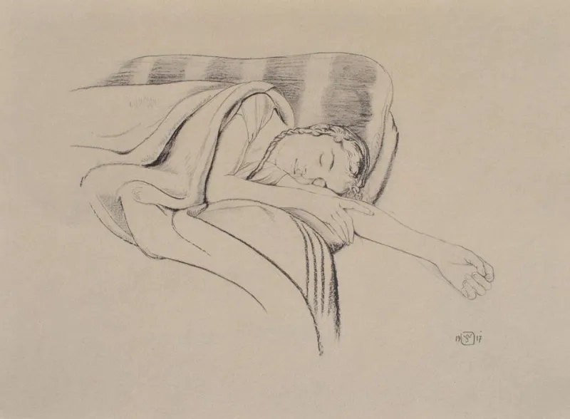 Pamono Walter Sauer, Young Woman Sleeping, Signed Engraving> Prints & Multiples