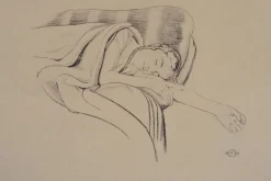 Pamono Walter Sauer, Young Woman Sleeping, Signed Engraving> Prints & Multiples