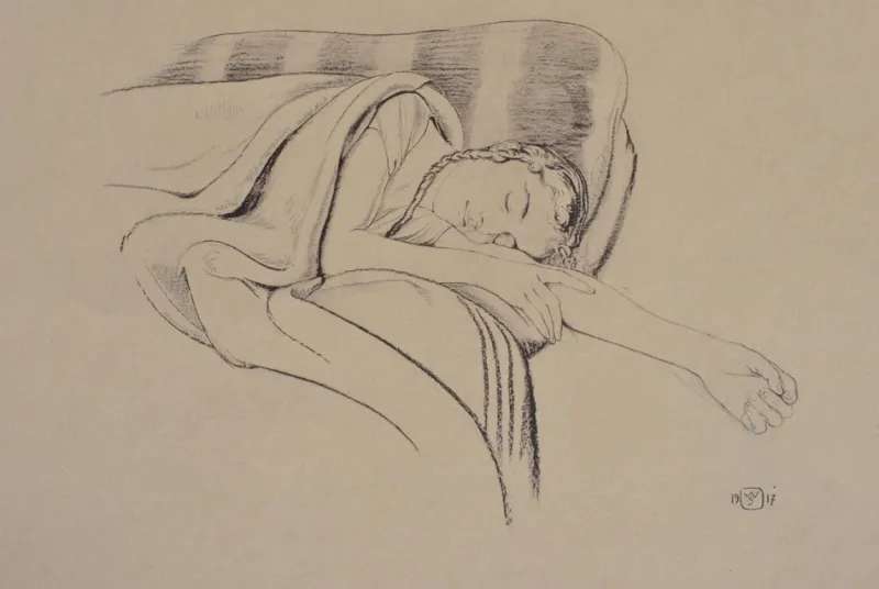 Pamono Walter Sauer, Young Woman Sleeping, Signed Engraving> Prints & Multiples