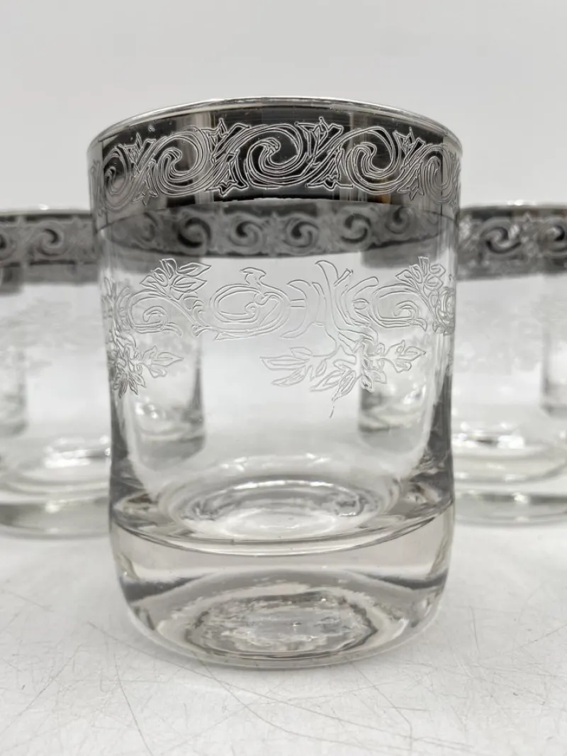 Pamono Water or Whiskey Glasses in Murano Glass with Medici Decor and Platinum Edge, Italy, Set of 5> Glassware