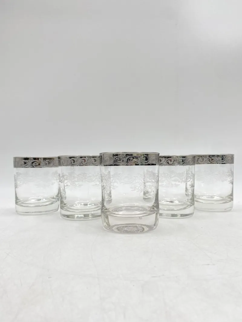 Pamono Water or Whiskey Glasses in Murano Glass with Medici Decor and Platinum Edge, Italy, Set of 5> Glassware