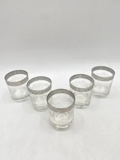 Pamono Water or Whiskey Glasses in Murano Glass with Medici Decor and Platinum Edge, Italy, Set of 5><noscript><img width=
