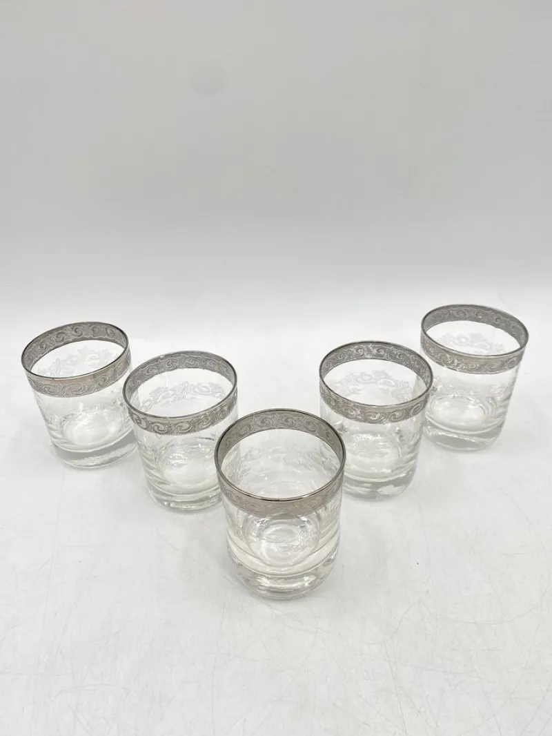 Pamono Water or Whiskey Glasses in Murano Glass with Medici Decor and Platinum Edge, Italy, Set of 5> Glassware