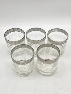 Pamono Water or Whiskey Glasses in Murano Glass with Medici Decor and Platinum Edge, Italy, Set of 5><noscript><img width=
