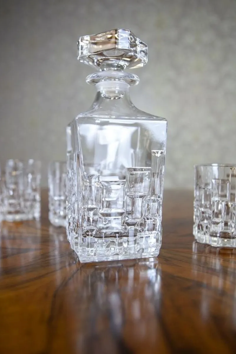 Pamono Whiskey Lowball Glasses and Decanter from RCR Cristalleria Italiana, Set of 7> Tabletop