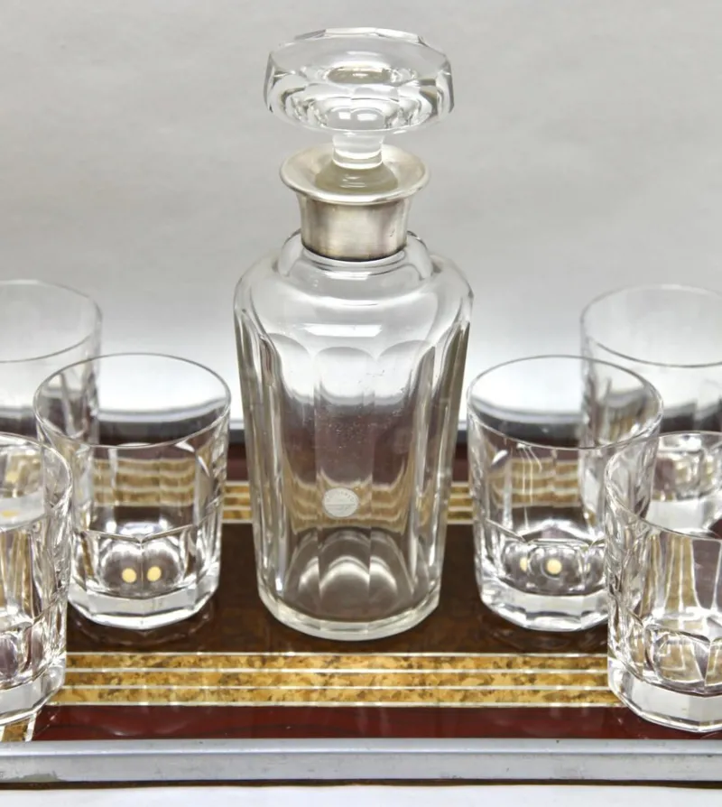 Pamono Whisky Set with Serving Tray from Val Saint Lambert, 1957, Set of 8