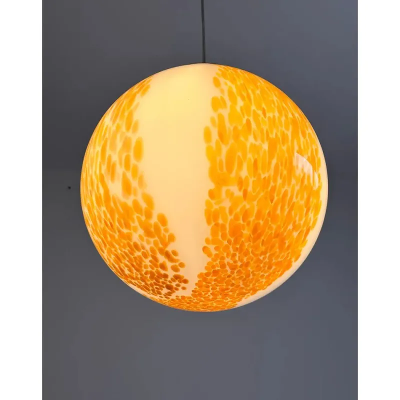 Pamono White and Amber Spots Sphere Pendant Light in Murano Glass by Simoeng> Ceiling Lights