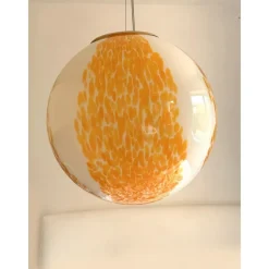 Pamono White and Amber Spots Sphere Pendant Light in Murano Glass by Simoeng><noscript><img width=