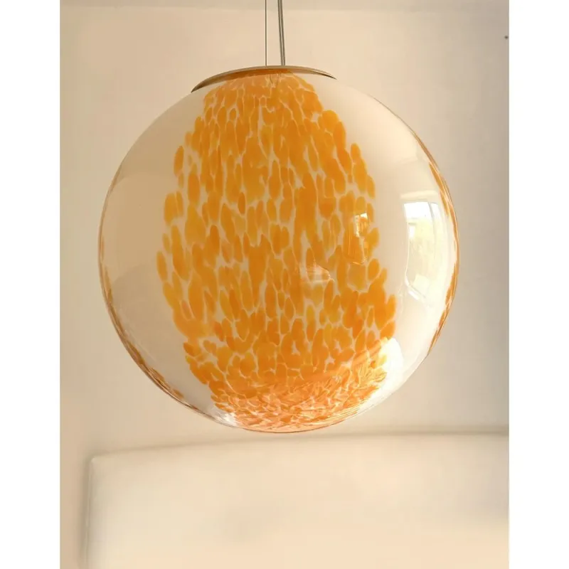 Pamono White and Amber Spots Sphere Pendant Light in Murano Glass by Simoeng> Ceiling Lights