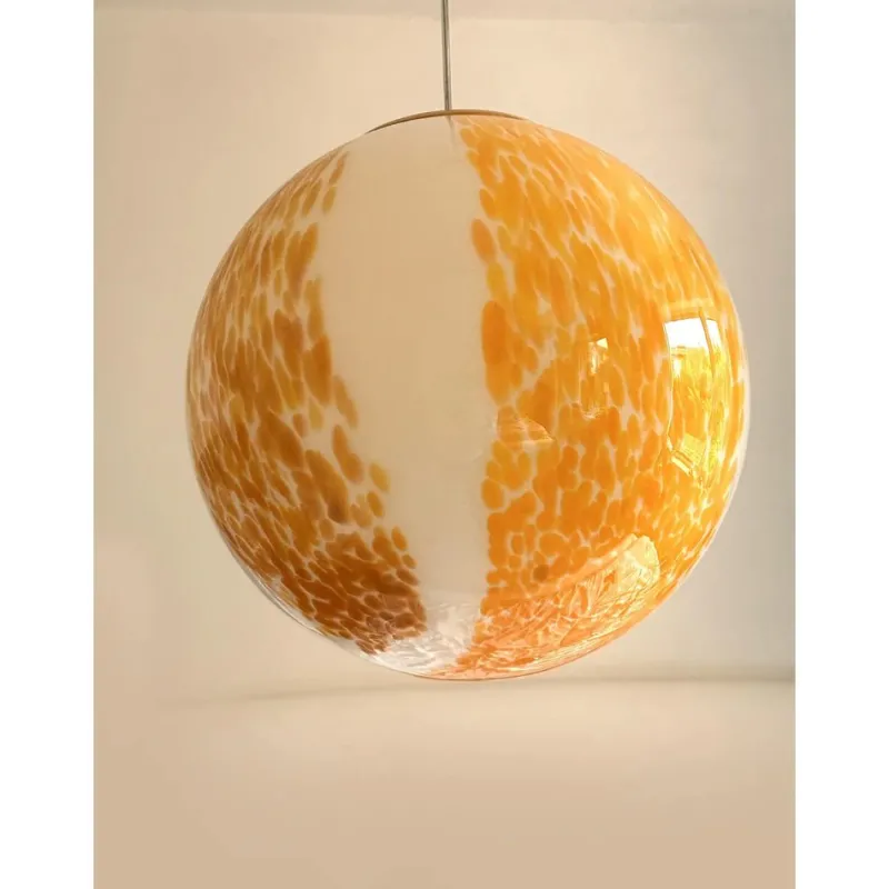Pamono White and Amber Spots Sphere Pendant Light in Murano Glass by Simoeng> Ceiling Lights