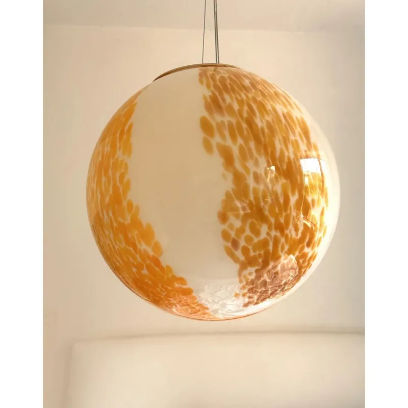 Pamono White and Amber Spots Sphere Pendant Light in Murano Glass by Simoeng> Ceiling Lights