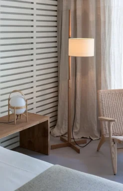 New Pamono White and Black Oak TMM Floor Lamp by Miguel Milá