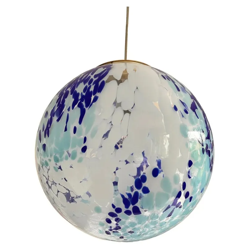 Pamono White and Blue Spots Sphere Pendant Light in Murano Glass by Simoeng> Ceiling Lights