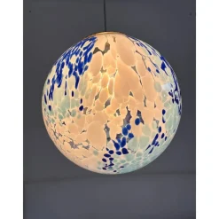 Pamono White and Blue Spots Sphere Pendant Light in Murano Glass by Simoeng> Ceiling Lights