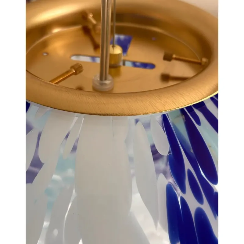 Pamono White and Blue Spots Sphere Pendant Light in Murano Glass by Simoeng> Ceiling Lights
