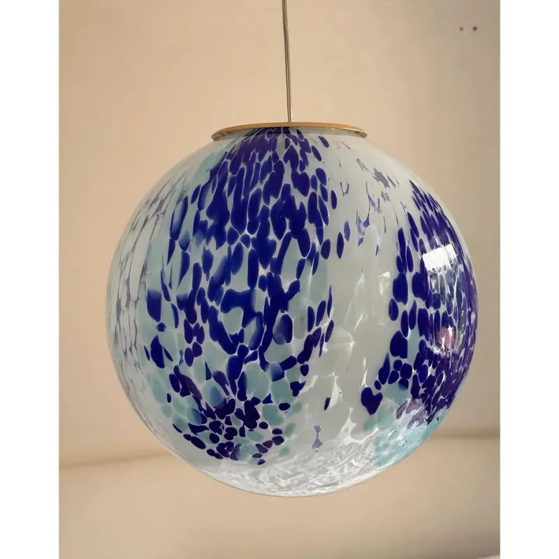 Pamono White and Blue Spots Sphere Pendant Light in Murano Glass by Simoeng> Ceiling Lights