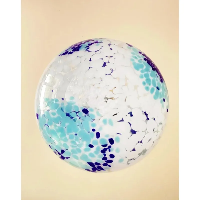 Pamono White and Blue Spots Sphere Pendant Light in Murano Glass by Simoeng> Ceiling Lights