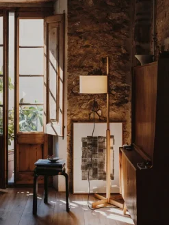 Pamono White and Cherry Wood TMM Floor Lamp by Miguel Milá><noscript><img width=