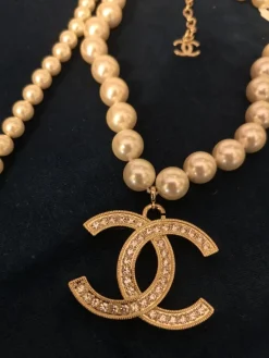 Pamono White and Gold Chanel Necklace Pendant from Chanel><noscript><img width=
