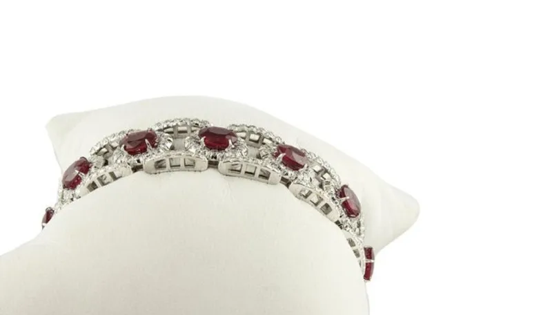 Pamono White and Gold Link Bracelet with Diamonds and Rubies> Bracelets