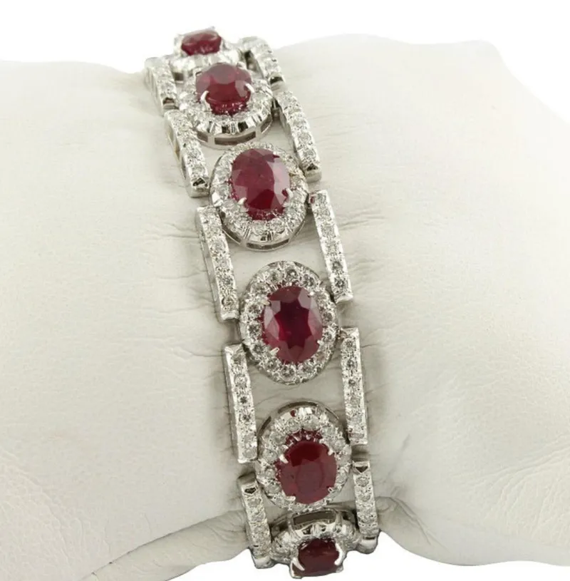 Pamono White and Gold Link Bracelet with Diamonds and Rubies> Bracelets
