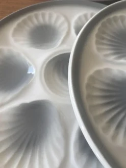 Pamono White and Gray Oyster Plate Set from Moulin Des Loups, Set of 6><noscript><img width=