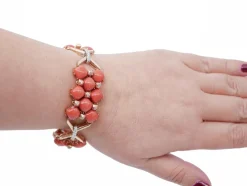 Clearance Pamono White and Rose Gold Bracelet with Coral and Diamonds