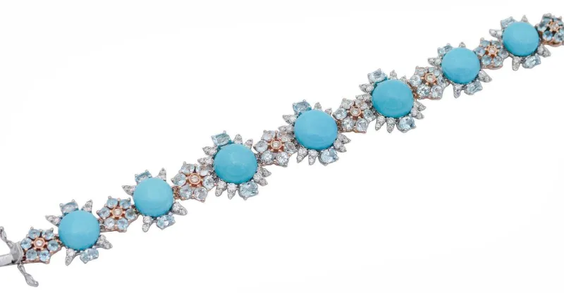 Best Pamono White and Rose Gold Bracelet with Turquoise, Topaz & Diamonds