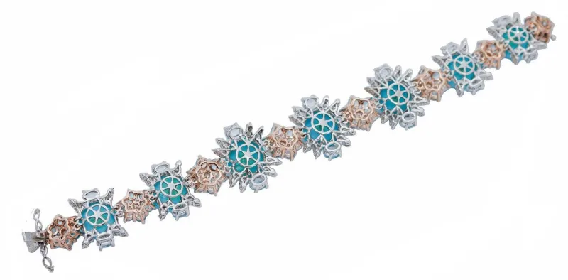 Best Pamono White and Rose Gold Bracelet with Turquoise, Topaz & Diamonds