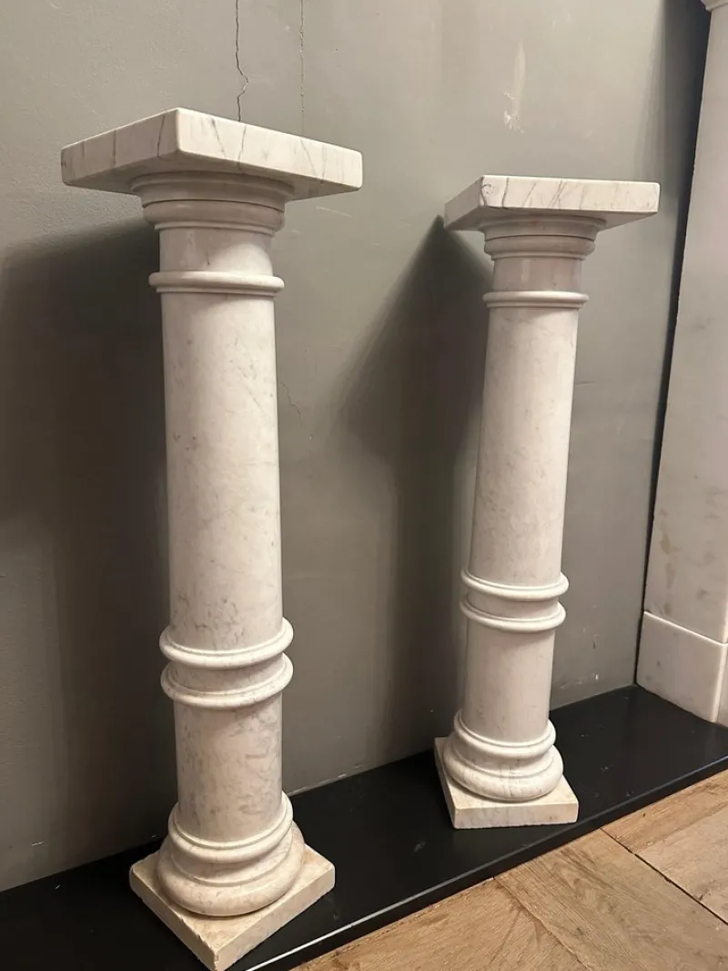 Best Pamono White Carrara Marble Pedestals, 1890s, Set of 2