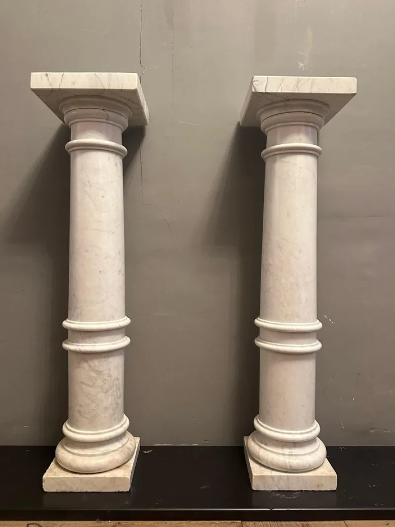 Best Pamono White Carrara Marble Pedestals, 1890s, Set of 2