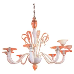 Pamono White Chandelier with Transparent Leaves in Murano Glass by Simoeng> Ceiling Lights