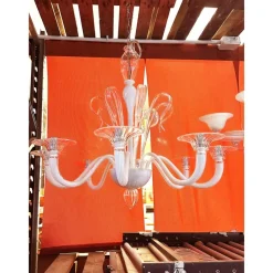 Pamono White Chandelier with Transparent Leaves in Murano Glass by Simoeng> Ceiling Lights