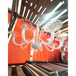 Pamono White Chandelier with Transparent Leaves in Murano Glass by Simoeng><noscript><img width=