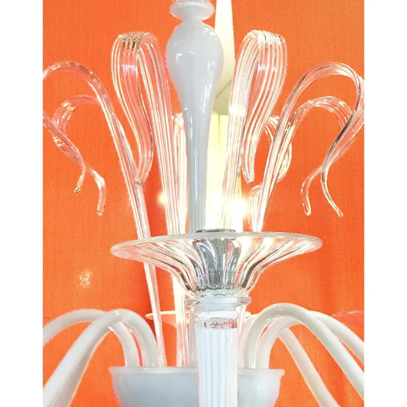 Pamono White Chandelier with Transparent Leaves in Murano Glass by Simoeng> Ceiling Lights