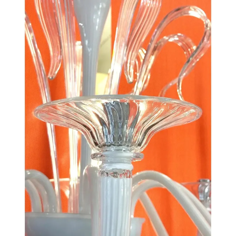 Pamono White Chandelier with Transparent Leaves in Murano Glass by Simoeng> Ceiling Lights