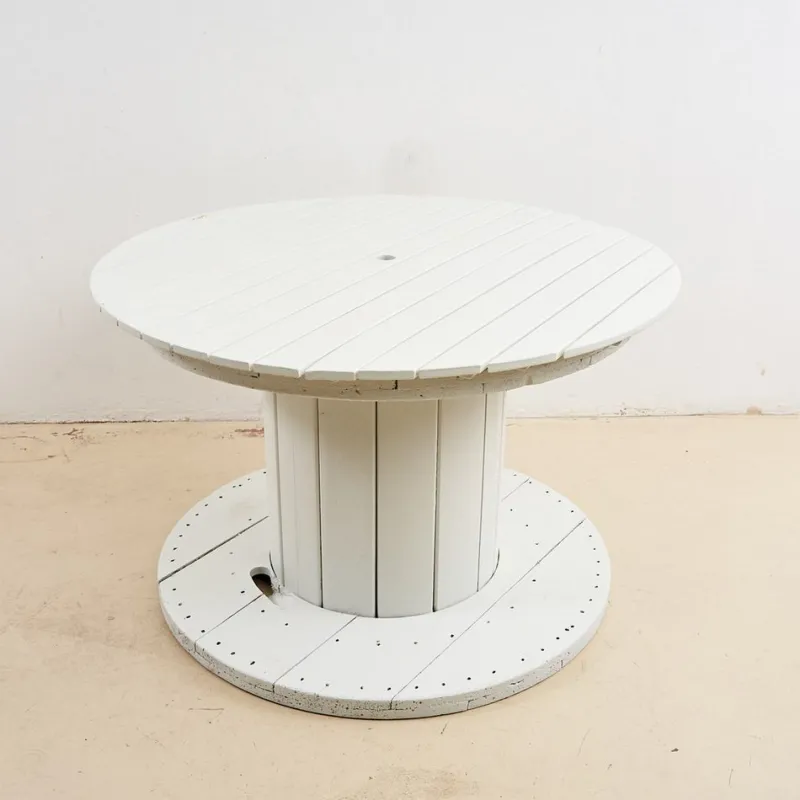 Online Pamono White Coil Wooden Outdoor Table