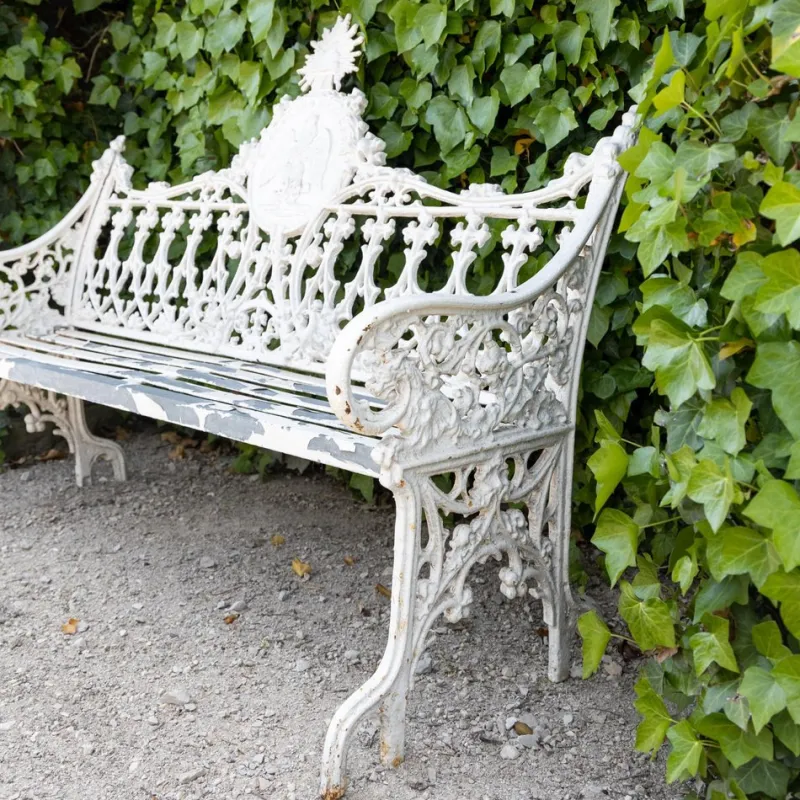 Pamono White Garden Bench in Cast Iron> Garden Seating