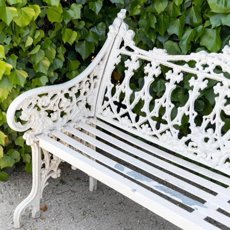 Pamono White Garden Bench in Cast Iron> Garden Seating