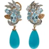Pamono White Gold and Rose Gold Earrings with Turquoise, Topazs and Diamonds, Set of 2> Earrings