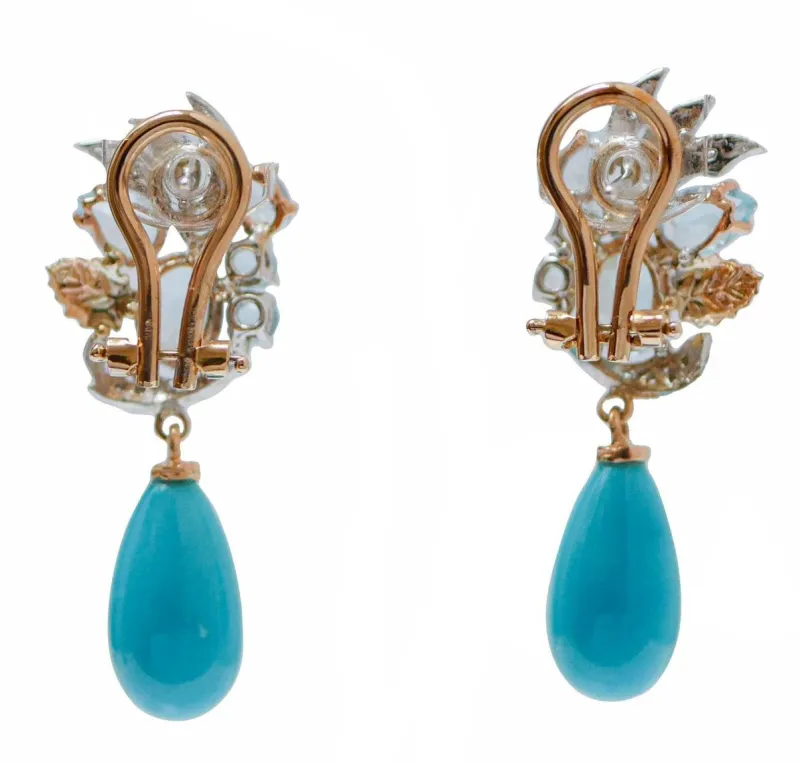 Pamono White Gold and Rose Gold Earrings with Turquoise, Topazs and Diamonds, Set of 2> Earrings