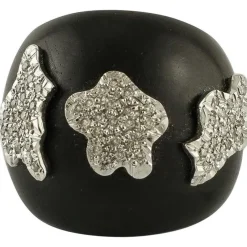 Online Pamono White Gold Band Fashion Ring with Ebony and Diamonds