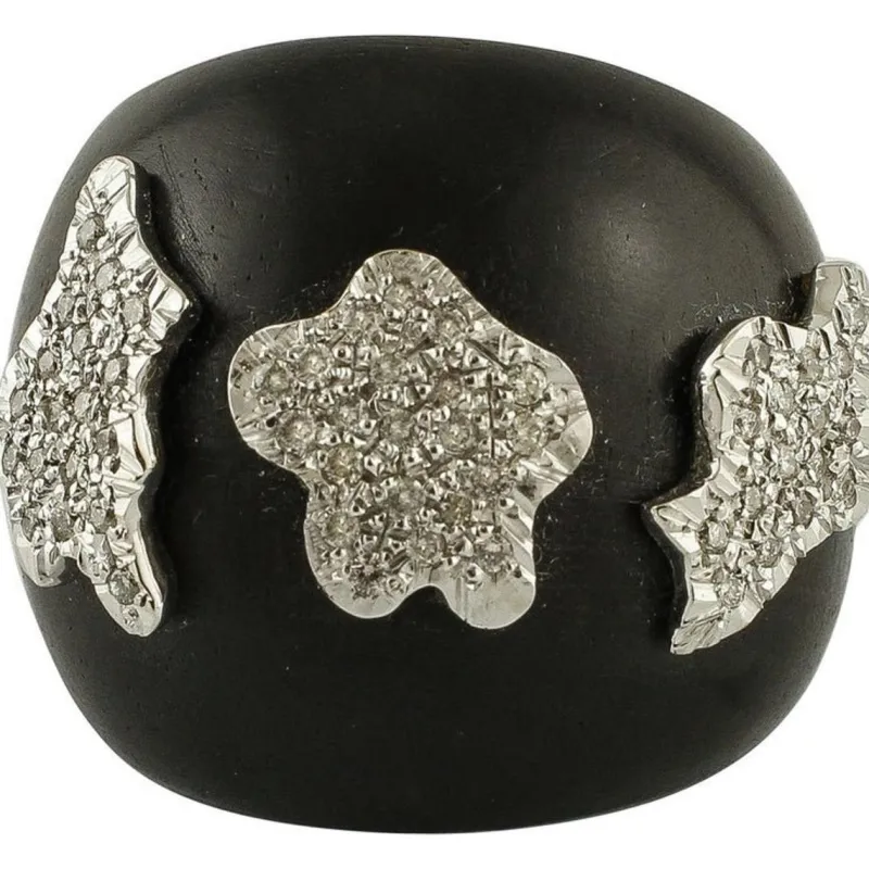 Online Pamono White Gold Band Fashion Ring with Ebony and Diamonds