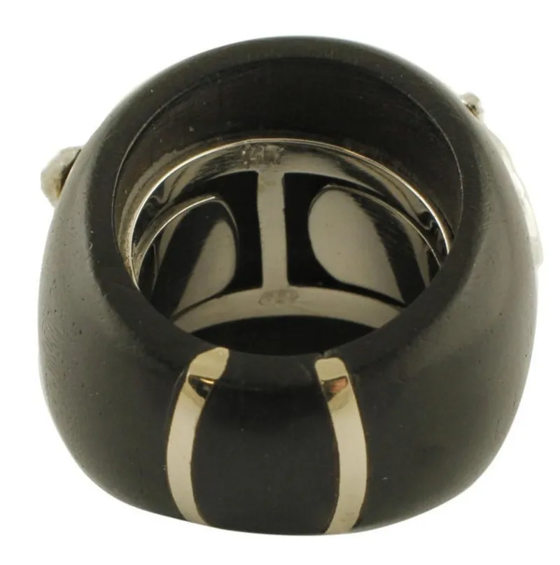 Online Pamono White Gold Band Fashion Ring with Ebony and Diamonds