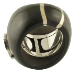 Online Pamono White Gold Band Fashion Ring with Ebony and Diamonds