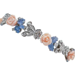 Pamono White Gold Bracelet with Coral and Sapphires and Diamonds> Bracelets