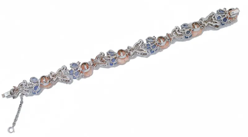 Pamono White Gold Bracelet with Coral and Sapphires and Diamonds> Bracelets