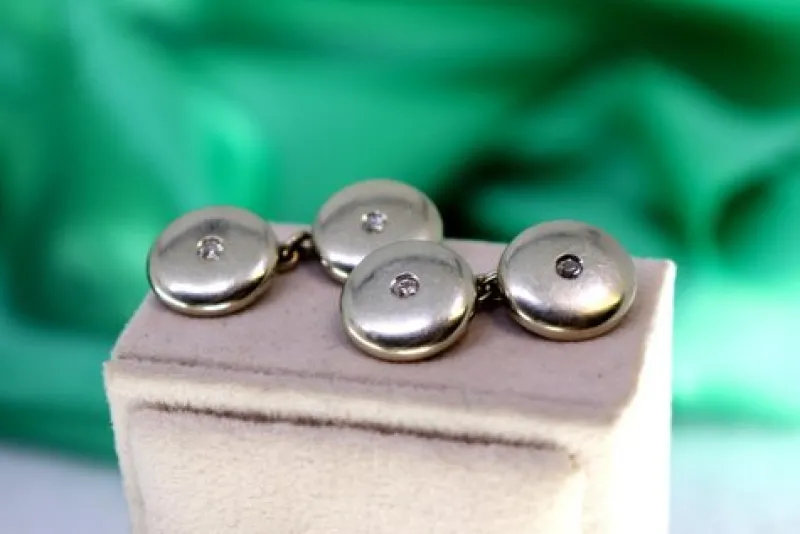 Pamono White Gold Cufflinks with Brilliant-Cut Diamonds, Set of 2> Cufflinks